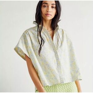 Free People Shirt Floral Ditsy Bring It Back Button Up Oversized Boxy XL